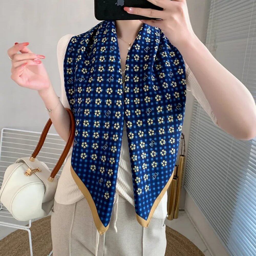 2/$30 NEW Blue Green Cream Tan Dot Flower Printed Silky Fashion Scarf